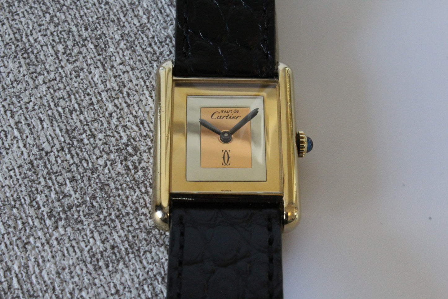 Must de Cartier Tank Vermeil SERVICED mechanisch 925 Silber vergoldet