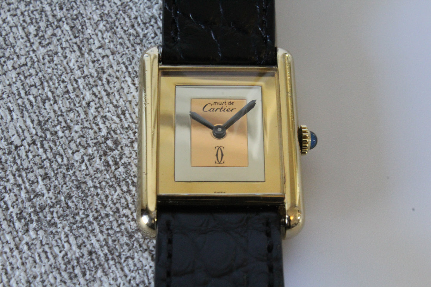 Must de Cartier Tank Vermeil SERVICED mechanisch 925 Silber vergoldet