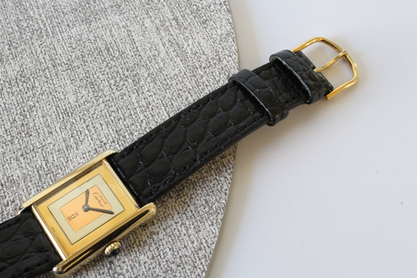 Must de Cartier Tank Vermeil SERVICED mechanisch 925 Silber vergoldet