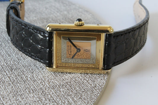Must de Cartier Tank Vermeil SERVICED mechanisch 925 Silber vergoldet